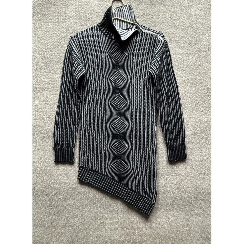 Naadam‎ Wool Cashmere Sweater Dress Small Black Gray Turtleneck Mini Zipper EUC